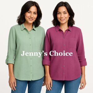 Anne Klein Ladies' Gauze Button Down Shirt: Purple & Green: S, M, L